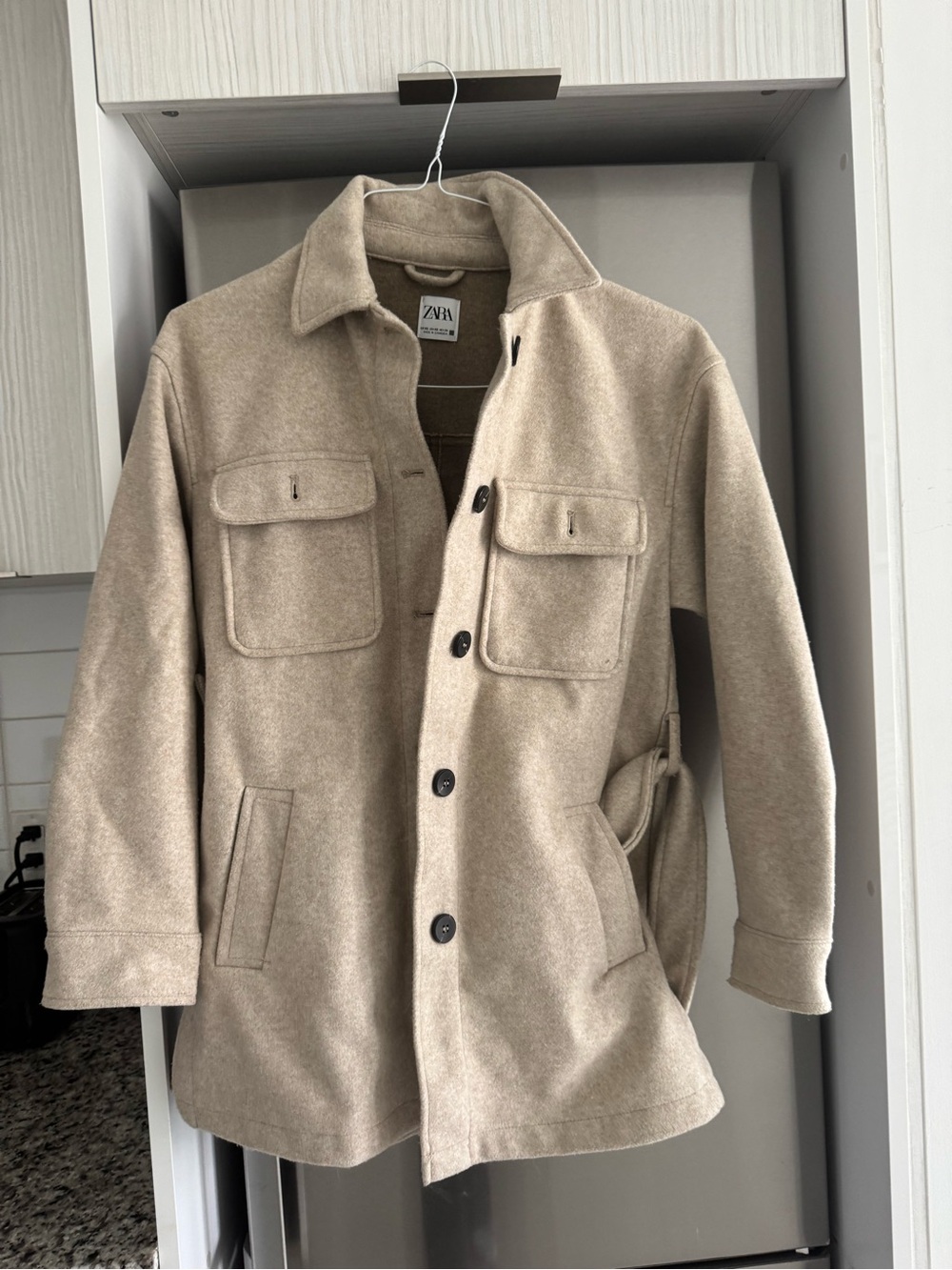 Zara beige mid length coat with belt